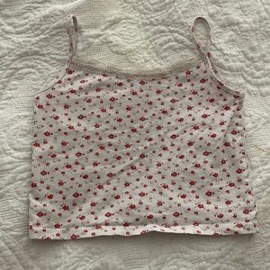 Red floral lace tank top